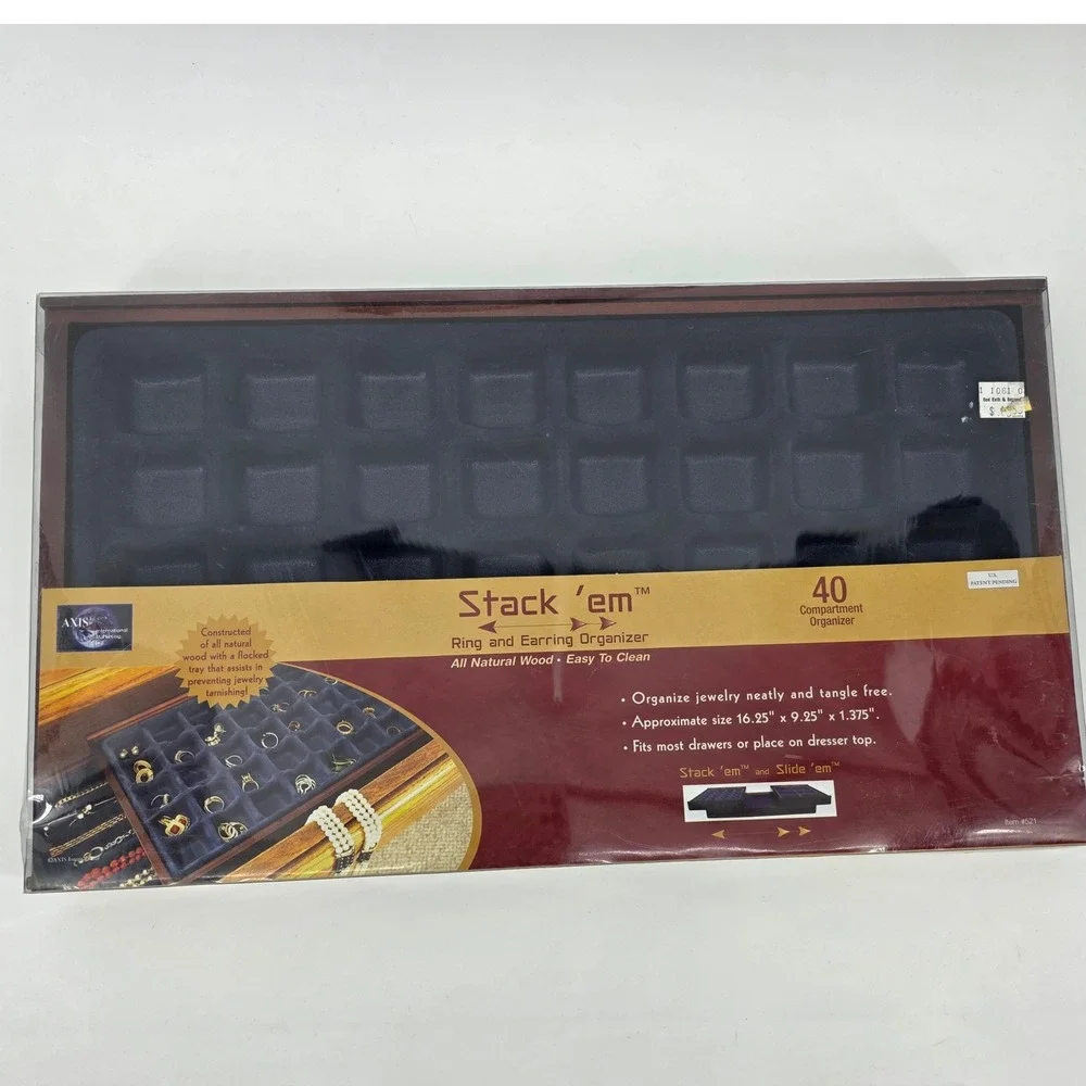 Axis Stack em 40 Compartment Wood‎ Ring and Earring Jewelry Organizer Tray 521